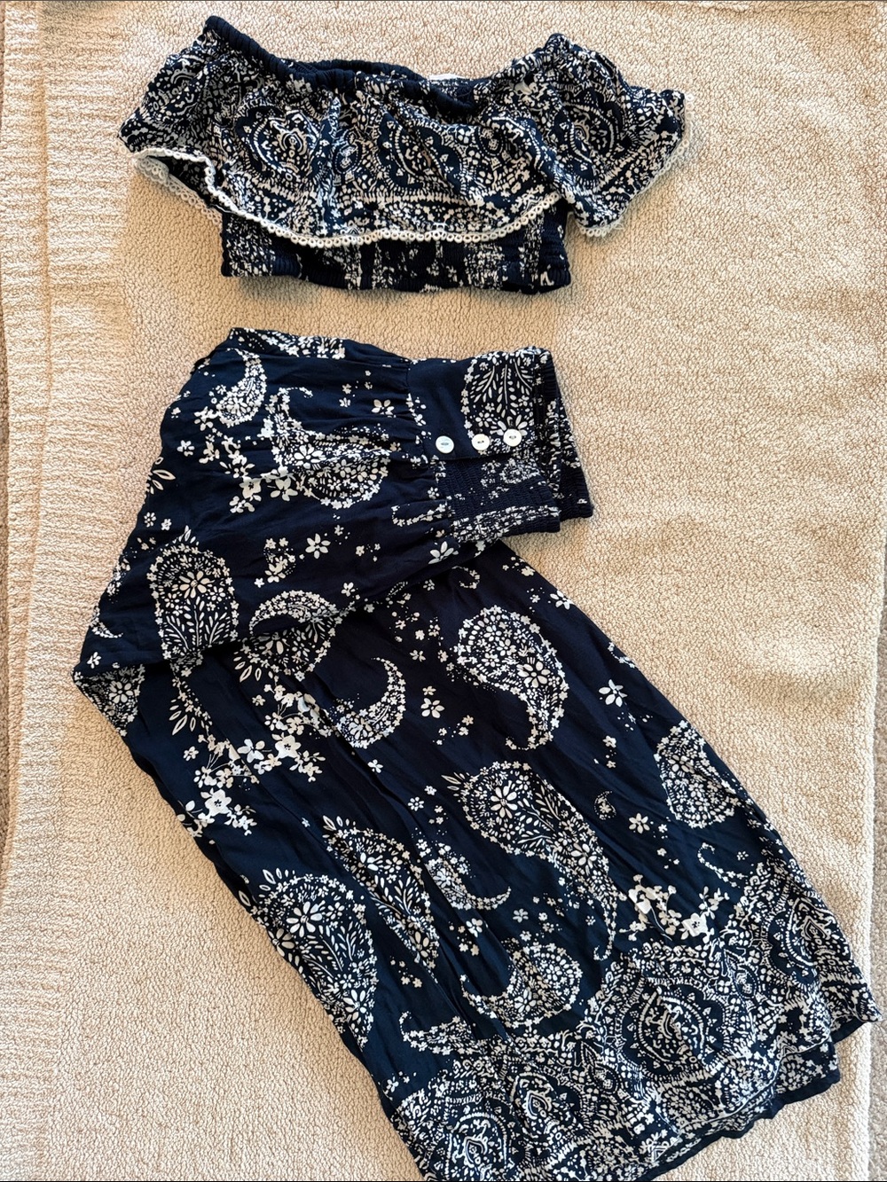 Patrons of Peace Navy and White Paisley Two-Piece Set